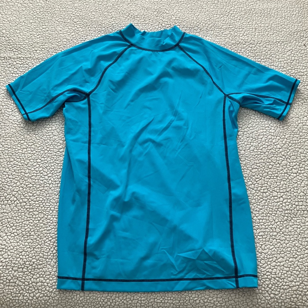 Land’s End, boy’s XL (18-20) short sleeve swim shirt, like new, aqua. Rash guard